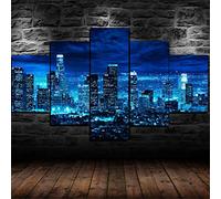 Targawerelax Canvas Wall Art 5 Pieces Night Time Los Angeles Skyline Canvas Print Wall Art Poster Pictures Print Paintings Home Decor No Framed 5 Panel 200x100cm