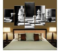 Targawerelax Canvas Wall Art Canvas Painting Monochrome Black And White Chess 5 Pieces Wall Art Painting Modular Wallpapers Poster Print Home Decor Artwork 100x55cm