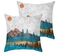 Targawerelax Cushion Covers 45 x 45 cm Set of 2, Couch Throw Waist Square Pillow Case, Cushion Cover For Home Car Decorative, velvet, pine forest mountain sun