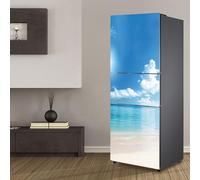 Targawerelax Fridge Sticker Full Covering Door Fridge Covers Skins Wall Stickers for Kitchen Decal, Blue, White, Vinyl, Rectangular, Scenic, Beach, Cloud
