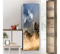 Targawerelax Fridge wraps kitchen fridge stickers cover full doors, fridge sticker full covering door fridge covers skins wall stickers for kitchen decal, Wolf howling forest starry sky