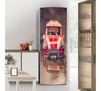 Targawerelax Fridge wraps kitchen fridge stickers cover full doors, fridge sticker full covering door fridge covers decor, freezer skins wall stickers for kitchen decal, Red iron retro car vintage