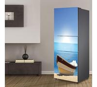 Targawerelax Fridge wraps kitchen fridge stickers cover full doors, fridge sticker full covering door fridge covers skins wall stickers for kitchen decal, Small boat moor on the seaside