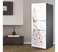 Targawerelax Fridge Wraps Kitchen Fridge Stickers Cover Full Doors, White Wild Chrysanthemum Floral Sticker Decal for Smooth Surfaces