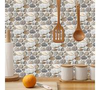 Targawerelax Retro Frosted Tile Stickers for Kitchen, Stick On Tiles for Bathroom Wall Self Adhesive Waterproof Vinyl Peel and Stick Wall Tiles Covers, Tawny Pebbles Stone Effect
