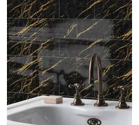 Targawerelax Retro Tile Stickers for Kitchen Marble Wallpaper, Stick On Tiles for Bathroom Wall Self Adhesive Waterproof Vinyl Peel and Stick Wall Tiles Covers, Black Gold Marble