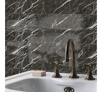 Targawerelax Retro Tile Stickers for Kitchen Marble Wallpaper, Stick On Tiles for Bathroom Wall Self Adhesive Waterproof Vinyl Peel and Stick Wall Tiles Covers, Black Gray Marble