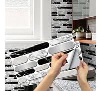 Targawerelax Retro Tile Stickers for Kitchen, Stick On Tiles for Bathroom Wall Self Adhesive Waterproof Vinyl Peel and Stick Wall Tiles Covers, 3D Black Grey Marble Strip Stone