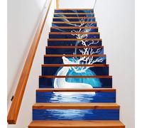 Targawerelax Stair Stickers self-adhesive 13 piece, self adhesive stair decals for wooden steps, indoor Waterproof Art Decal DIY professional Vinyl upgrade, Fantasy Deer Night Sky
