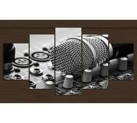 Targawerelax Wall Art Multi Panel Print Music Studio Canvas Wall Art Recording 5 Piece Mic Sound Notes 5 Pieces Pictures Paintings Poster Print 150x80cm