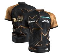 Target Darts Adrian Lewis 2027 Official Playing Shirt, Adult Size Small-4XL | Size Small-4XL Jackpot, Black, Gold, Breathable Performance Fabric Men's Dart Player Top, Quarter Zip, Collarless