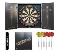 Target Darts Dimitri Van den Bergh Cabinet & Dartboard Set | Player Edition DVB Dart Board Cupboard Set with 2 Sets of Steel Tip Darts, Score Charts, Competition Standard Throw Line