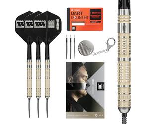 Target Darts Dimitri Van den Bergh Steel Tip 95K Dart Set, 23G | 95% Tungsten Darts, K-Flex No.2 Flights & Shafts, Swiss DX Points Black & SP Tool Included | Player Edition Professional Dart