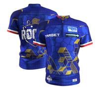 Target Darts Josh Rock 2027 Official Playing Shirt, Adult Sizes XS-4XL | Sizes Extra Small-4XL, Rocky, Blue, Gold, Breathable Performance Fabric Men's Dart Player Top, Quarter Zip, Collarless