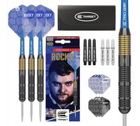 TARGET Darts Josh Rock Steel Tip Darts, 22G Brass Darts, | Nickel Fixed Point Dart Set, Player Edition Darts with Fixed Black Steel Tips, Professional Darts Accessories & Darts Case