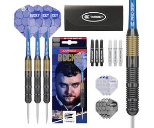 Target Darts Josh Rock Steel Tip Darts, 22G Brass, Nickel Fixed Point Dart Set, Player Edition with Fixed Black Steel Tips, Professional Dart Accessories & Case