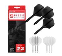 Target Darts K-Flex Integrated Dart Flights and Shafts, Intermediate Stem (26mm), No.2 Flight, 9-pack Bundle, Black, White & Clear