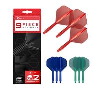 Target Darts K-Flex Integrated Dart Flights and Shafts, Intermediate Stem (26mm), No.2 Flight, 9-pack Bundle, Red, Blue & Green