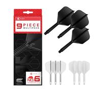 Target Darts K-Flex Integrated Dart Flights and Shafts, Intermediate Stem (26mm), No.6 Flight, 9-pack Bundle, Black, White & Clear | Kflex 2 In 1 Flight and Stem, Professional Darts Accessories