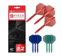 Target Darts K-Flex Integrated Dart Flights and Shafts, Medium Stem (33mm), No.2 Flight, 9-pack Bundle, Red, Blue & Green