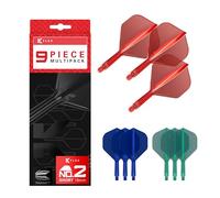 Target Darts K-Flex Integrated Dart Flights and Shafts, Short Stem (19mm), No.2 Flight, 9-pack Bundle, Red, Blue & Green
