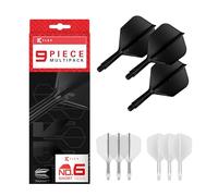 Target Darts K-Flex Integrated Dart Flights and Shafts, Short Stem (19mm), No.6 Flight, 9-pack Bundle, Black, White & Clear | Kflex 2 In 1 Flight and Stem, Professional Darts Accessories