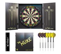 Target Darts Luke Littler Cabinet & Dartboard Set | Player Edition ‘The Nuke’ Dart Board Cupboard Set with 2 Sets of Steel Tip Darts, Score Charts, Competition Standard Throw Line