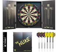 Target Darts Luke Littler Cabinet & Dartboard Set | Player Edition ‘The Nuke’ Dart Board Cupboard Set with 2 Sets of Steel Tip Darts, Score Charts, Competition Standard Throw Line