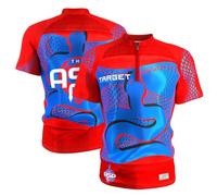 Target Darts Nathan Aspinall 2027 Official Youth Playing Shirt Kids 8-10yrs | Sizes 8-10 years, The Asp, Red & Blue, Breathable Performance Fabric Dart Player Top, Quarter Zip, Snake Design, Collarless