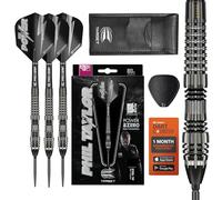 TARGET Darts Phil Taylor Power 8-Zero 4 Black Steel Tip Swiss Point Darts, 80% Tungsten Dart Set, P8Z4, 21G | Player Edition Darts with Swiss Points, SP Tool, Black Darts Case Included