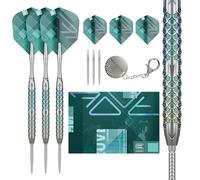 Target Darts Rove Steel Tip Swiss Point Darts, 90% Tungsten Dart Set, Barrel 01-23G | Silver & Green Darts, Professional Dart Set with Swiss Points & Tool