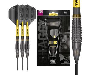 Target Darts Scott Williams Black Out 90% Tungsten Steel Tip Darts Set - 25g Steel Tip Dart Set, Swiss Point Darts, SP Tool Included, Player Edition Shaggy Dart Set