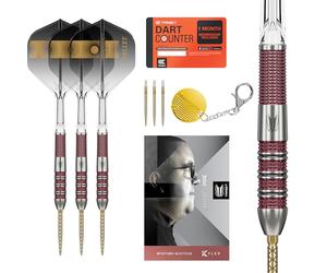 Target Darts Stephen Bunting 95K Swiss Point Steel Tip Dart Set, 18G | Kflex Flights & Shafts, The Bullet Player Edition 95% Tungsten Darts, Spare Gold DX Points & Premium Keyring SP Tool