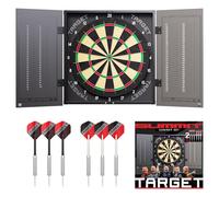 Target Darts Summit Cabinet and Slim Dartboard Set | Complete Dart Set Up | Includes Dart Board Cabinet and Board, Steel Tip Brass Darts, 1 Month Dartcounter App Subscription