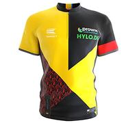 Target Darts Unisex's Coolplay Collarless Gabriel 'German Giant' Clemens 2022 Version Pro Darts Shirt, Black, Red and Yellow, XXL