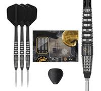 TARGET Japan Black Marque PW 90% Tungsten K-Flex Swiss Point Steel Tip Darts Set, 23G | KFlex Dart Flight, Swiss Nano Points, Black & Silver Steel Dart Tips with K Flex Integrated Shafts and Flights