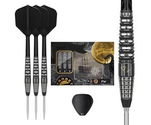 Target Japan Black Marque PW 90% Tungsten K-Flex Swiss Point Steel Tip Darts Set, 23G | KFlex Dart Flight, Swiss Nano Points, Black & Silver Steel Dart Tips with K Flex Integrated Shafts and Flights