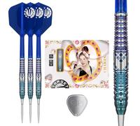 Target Japan Charis G5 Swiss Point Steel Tip Darts with Kflex, 24G | 90% Tungsten Dart Set, K-Flex Flights and Shafts, Storm Nano Points with Tool, Cathy Leung Gen 5, Blue K Flex Printed No.6