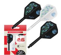 Target Japan K-Flex Zenith Black/White Integrated Flights and Shafts, No.6 Shape - Medium (33mm) | K Flex Tung Suk, Blue & Green Design, Pack of 3 KFlex, Professional Dart Accessories