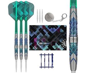 Target Japan Kaze Series Ceros 02 Steel Tip Darts with Kflex, 23G | 90% Tungsten Barrel Dart Set, K-Flex Flights and Shafts, Storm Swiss Points, LNC Point, Stand & Storage Tin Box