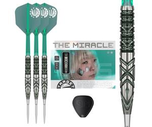Target Japan Mikuru Suzuki The Miracle G6 90% Tungsten K-Flex Swiss Point Steel Tip Darts Set, 23G | KFlex Dart Flight, Swiss Storm Nano Points, Silver & Green Steel Dart Tips with K Flex
