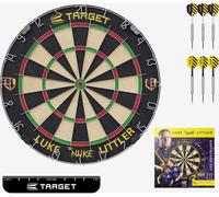 Target Darts Luke Littler Dartboard Set | Player Edition ‘The Nuke’ Dart Board Set with 2 Sets of Steel Tip Darts, Competition Standard Throw Line | Professional Dart Setup & Accessories