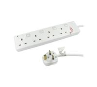 2m 4 Gang Surge Protected LED Indicator Individually Switched UK Mains Extension - White