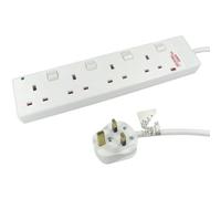 2m 4 Gang Surge Protected LED Indicator Individually Switched UK Mains Extension - White