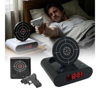Target Shooting Alarm Clock - Infrared Sensor Stop the Alarm with Laser Gun, Voice Recording Wake Up, 2 Game Modes, Fun Interactive Gift for Men Boys Kids (ABS, LCD Display)