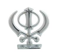 Target Store Sikh Religious Symbol Khanda Sahib Idol Silver Metal Statue for Car Dashboard | Mandir Pooja Murti | Temple Puja | Home Decor | Office Table Showpiece (LBH-5 x 0.5 x 6.5 cm)