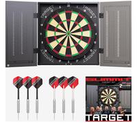 Target Darts Summit Cabinet and Slim Dartboard Set | Complete Dart Set Up | Includes Dart Board Cabinet and Board, Steel Tip Brass Darts, 1 Month Dartcounter App Subscription