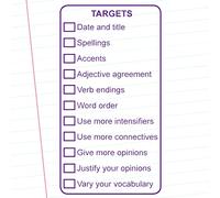 TARGETS Spanish Marking MFL Checklist Teacher Stamp - Large Format (6x11cm), Self-inking (Violet)*