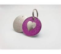 Targhetta personalizzata a forma di cuore rosa con brillantini per cani e gatti