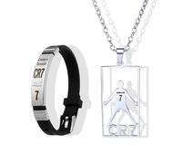 TARGONIX 2-Piece CR7 Football Jewelry Set, Stainless Steel Hollow Necklace & Bracelet, Ronaldo Gifts for Boys for Birthday Christmas Home